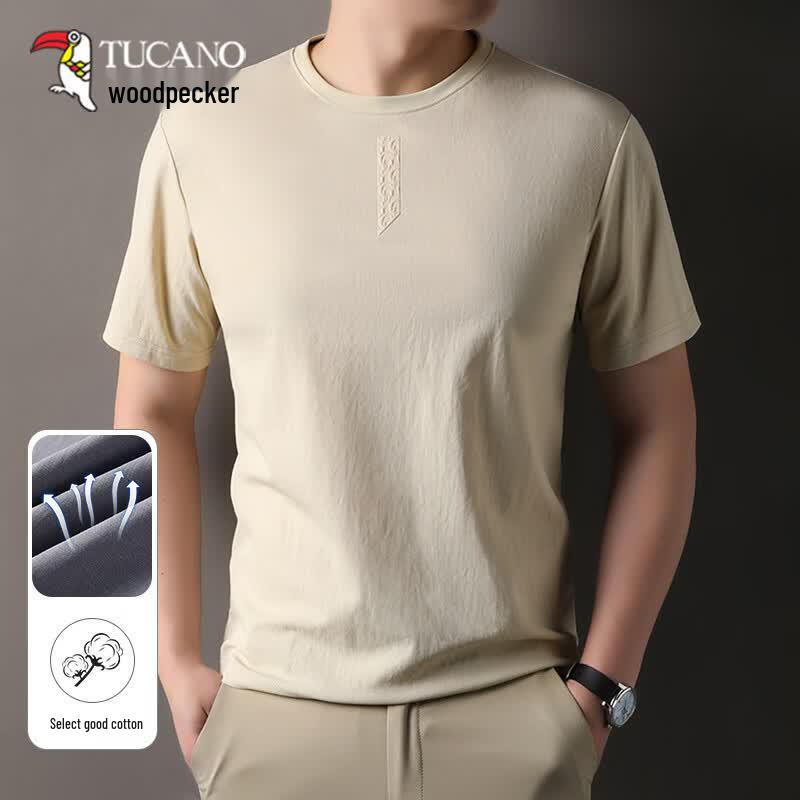 TUCANO Men s Ice Silk Cotton-Linen Blend Round Neck T-Shirt 4XL