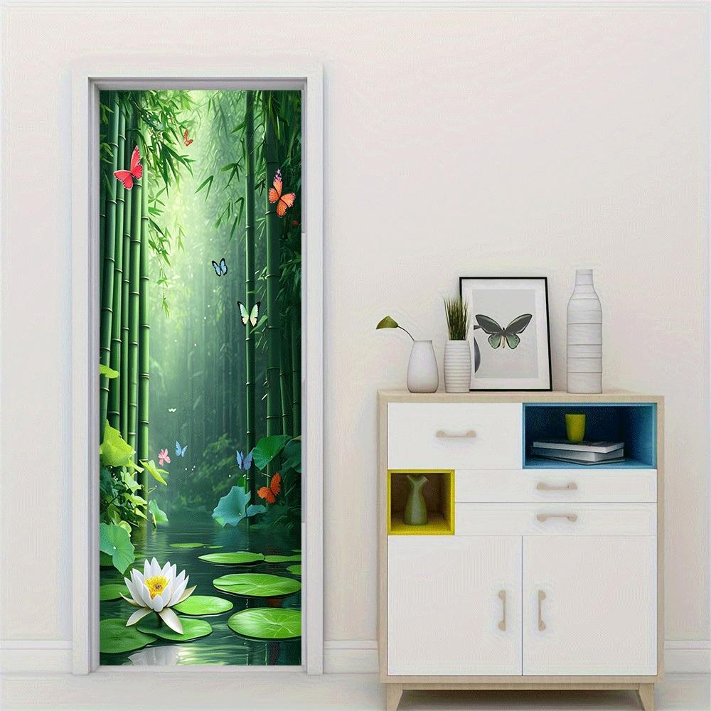 2pcs Bamboo Forest Deep Wall Stickers Natural Scenery Bedroom Living Room Entrance Decoration Stickers Self-adhesive Waterproof