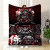 Samurai Mask with Horns, Red Background, and Bold Japanese Characters. for All Seasons Blanket Lunch Break Throw Gift