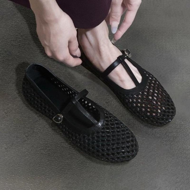 Fashion Mesh Flats Women Weave Sandals Fashion Buckle Sexy Shoes 2025 Summer New Elegant Shoes Cozy Walking Casual Zapatillas De Mujer