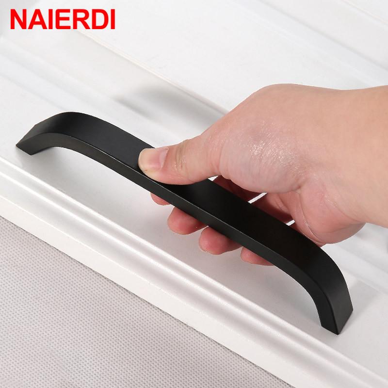 NAIERDI Kitchen Cabinet Knobs Handles Black Furniture Handle for Cabinet Drawer Pulls Aluminum Alloy Handle 96/128/160/192mm