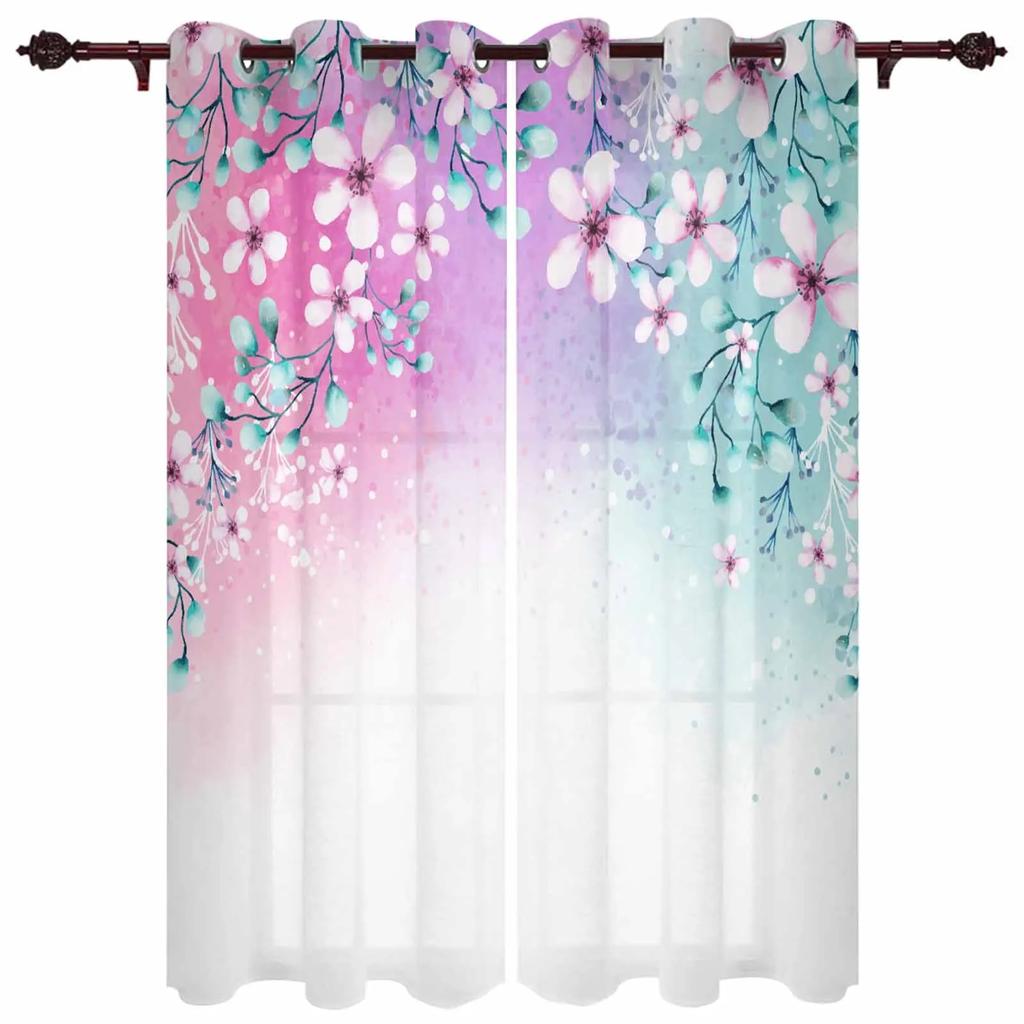 Plant Color Floral Watercolor Natural Grommet Curtains for Bedroom Living Room Home Decor Window Treatments Drapes