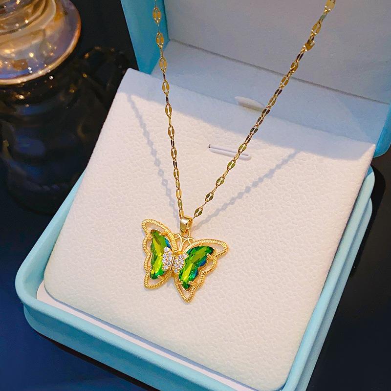 Women S Gold Plated Color Changing Butterfly Pendant Necklace Fashion Clavicle Chain