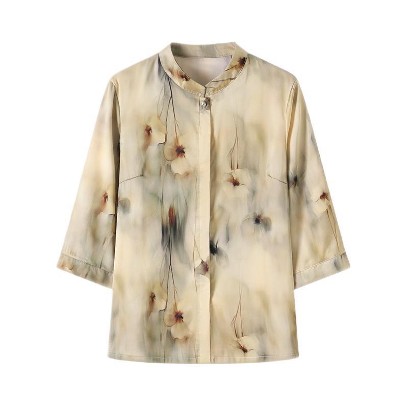 Mom's 2026 Spring Fashion Chiffon Printed Blouse - Stylish Lightweight T-Shirt for Middle-Aged & Elderly Women