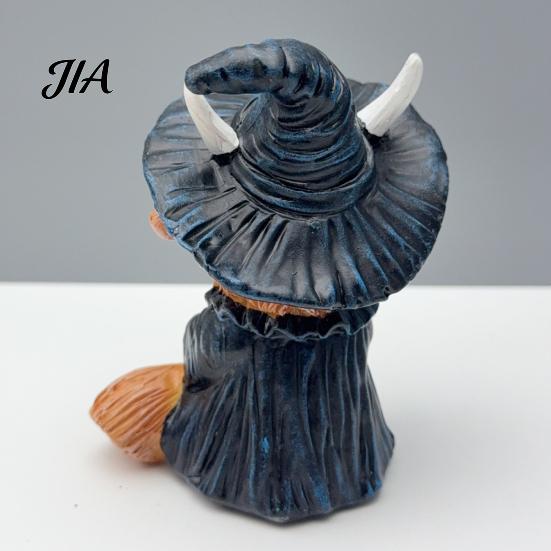 Unique Halloween Gift for Friends Highland Cow Figurine, Wizard Broom & Bat Wing Pumpkin Ornaments Ornament, Weatherproof Desktop Decor Home