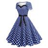Women's Fashion Casual  Style Evening Dress Short Sleeve Swing Polka Dot Retro Dress