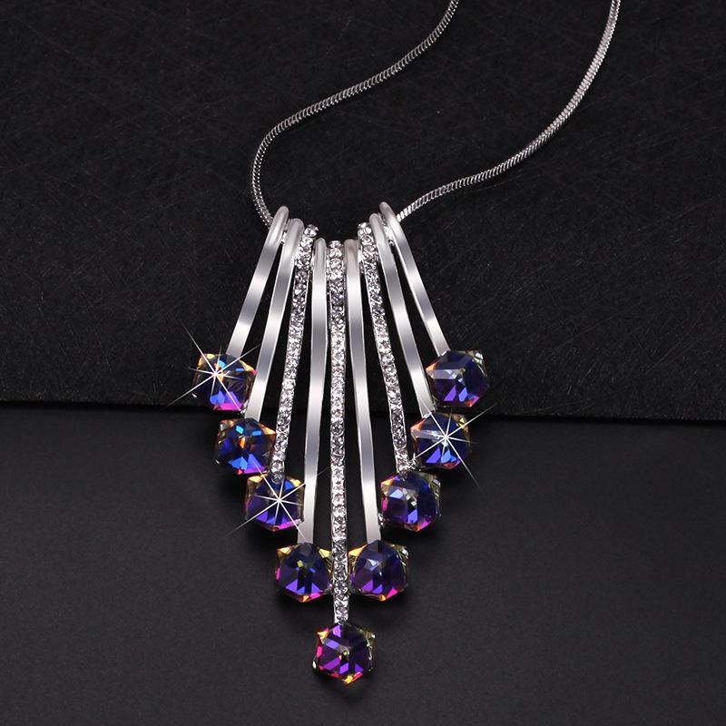 Suijue Jewelry Wave Sweater Chain Cube Crystal Long Versatile Necklace Female Tassel Long Necklace K5