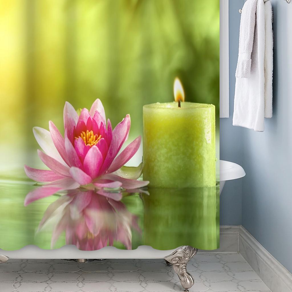 Tenda Doccia Meditazione Giapponese Zen Spa Loto Pietre di Basalto Olio Essenziale Candele Profumate Bambù Acqua Arredamento Casa Set Impermeabile