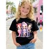 Children's Kpop Popular Cartoon Print T-Shirt Tops Clothing Design Casual Harajuku Style Round Neck Short Sleeve Girl Clothing