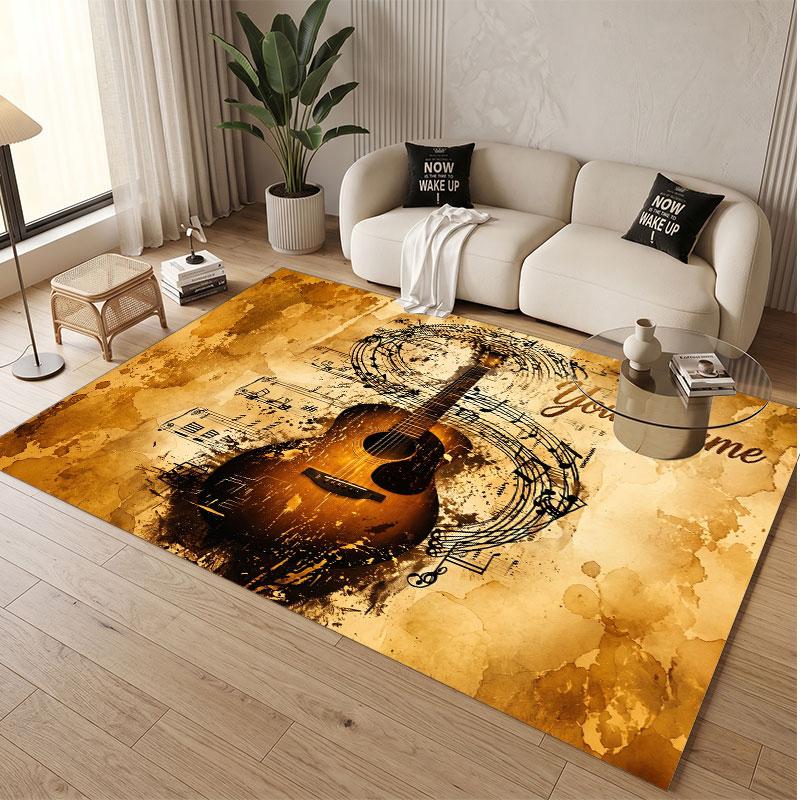 Music Guitar Theme Soft Crystal Velvet Rug Custom Name & Text Print Non Slip Floor Rug for Bedroom Living Room