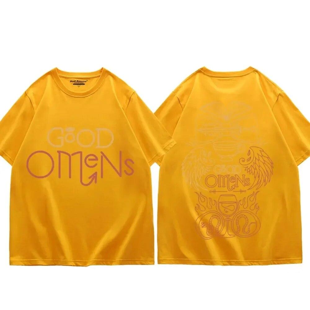 TV Play Good Omens Printed T Shirts Unisex Women Fashion Vintage Oversized T-shirts Summer Casual Pure Cotton T-shirt Streetwear Unisex