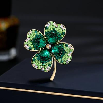 Rhinestone Clover Brooches For Women Green  Purple Red Color Pin Peace And Health Plant Jewelry Pin Accessories