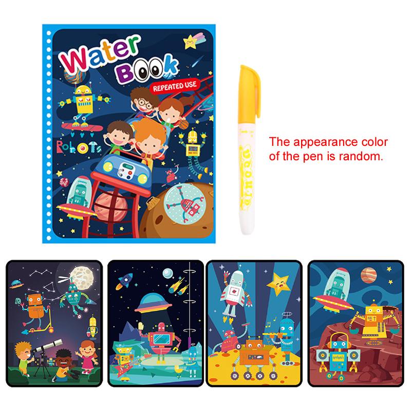Water Drawing Book with Refillable Water Pen Reusable Magic Painting Drawing Board Cute Cartoon Pattern Gift for Boys Girls TMZ