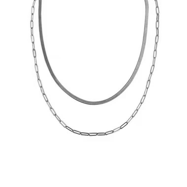 

2025ins хит продаж мода простое лезвие скрепка сращивание двухслойное 18k золото титан сталь ожерелье для женщин