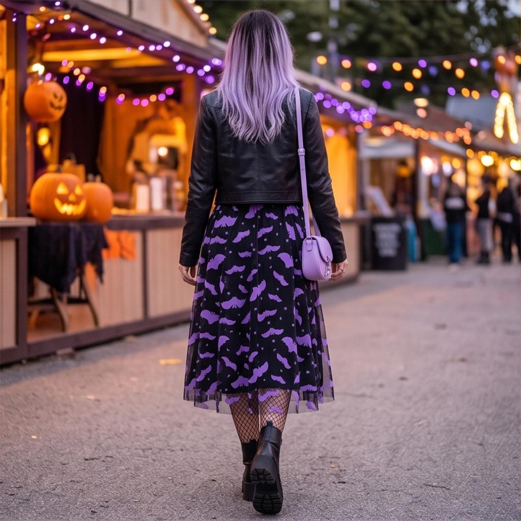 Women's Halloween Print Mesh Maxi Skirt with Elastic Waist for Party Costume
