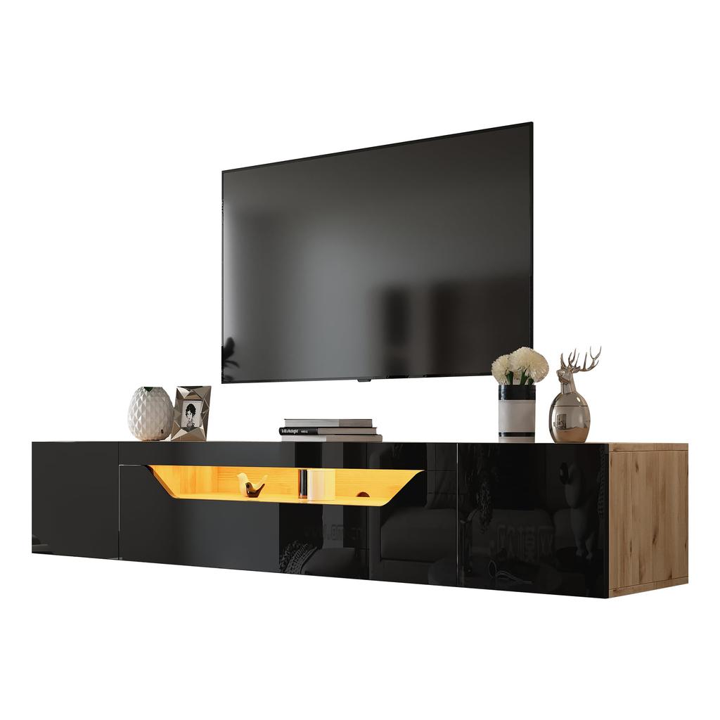 TV Cabinet, Lowboard High Gloss Hanging LED, TV Board TV Cabinet Folding Door, TV Stand Wall-Mounted TV Shelves 180cm Living Room, Dining Room,