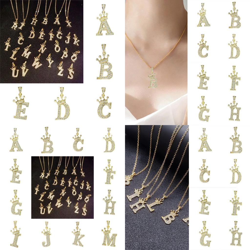 Elegante Alphabet Krone Initialen Buchstaben Anhänger Halskette mit Goldkette Schmuck
