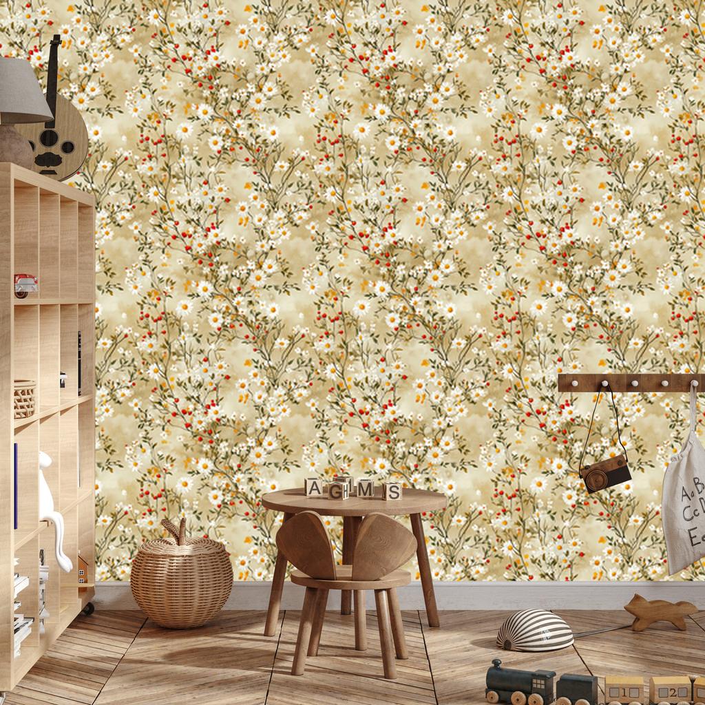 Daisies Beige and Gold Wallpaper for Living Room and Bedroom 50x1000