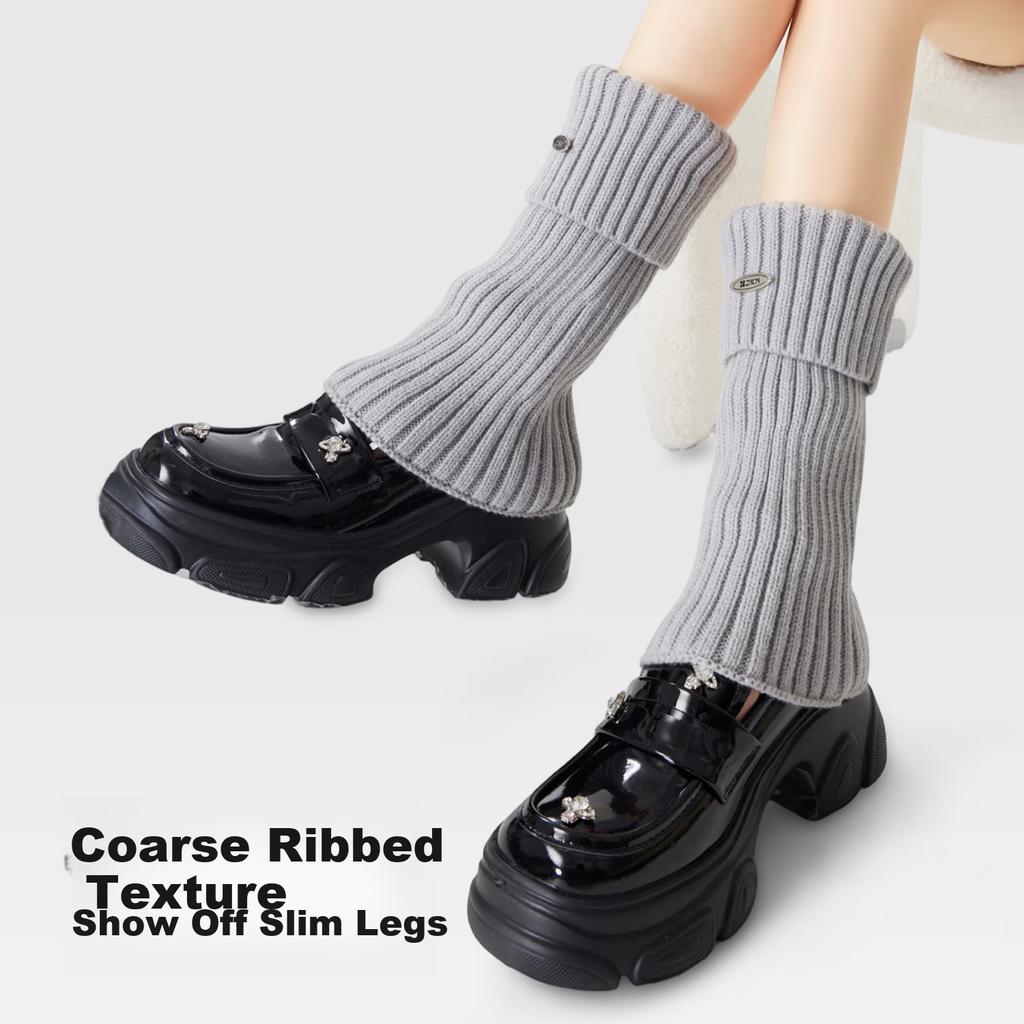 JKN Women's Knitted Leg Warmers Black Autumn Winter Slimming Warm Leggings for Shoes Snow Boots Calf Socks