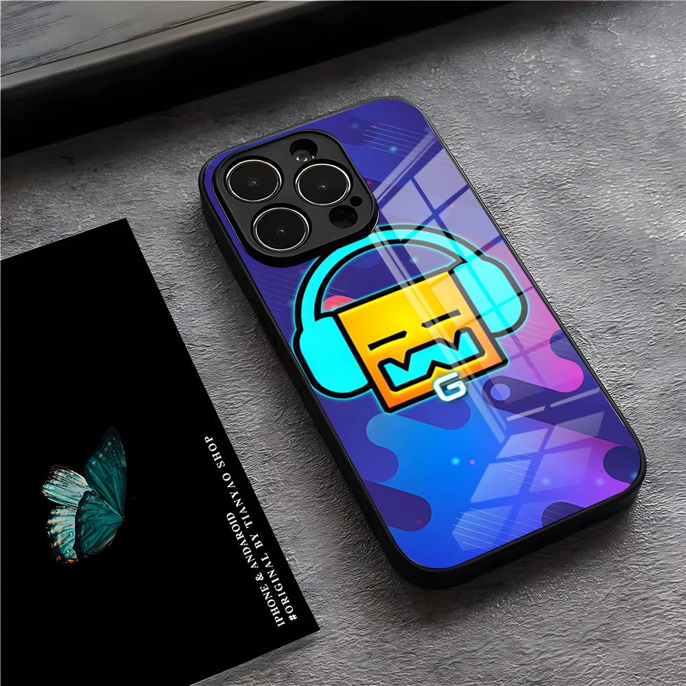 Game G-Geometry Dash Phone Case For IPhone 17 Pro Max 15 Pro 16 14 Plus 12 13 Mini 11 Pro Shockproof Glass Cover
