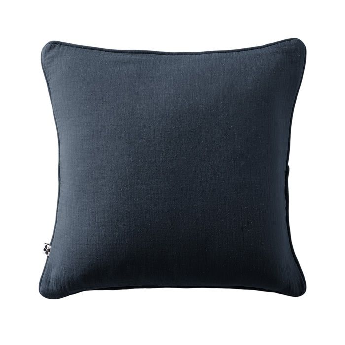 Coussin déhoussable 45 x 45 cm GAIA Bleu nuit – Gaze de coton avec passepoil élégant