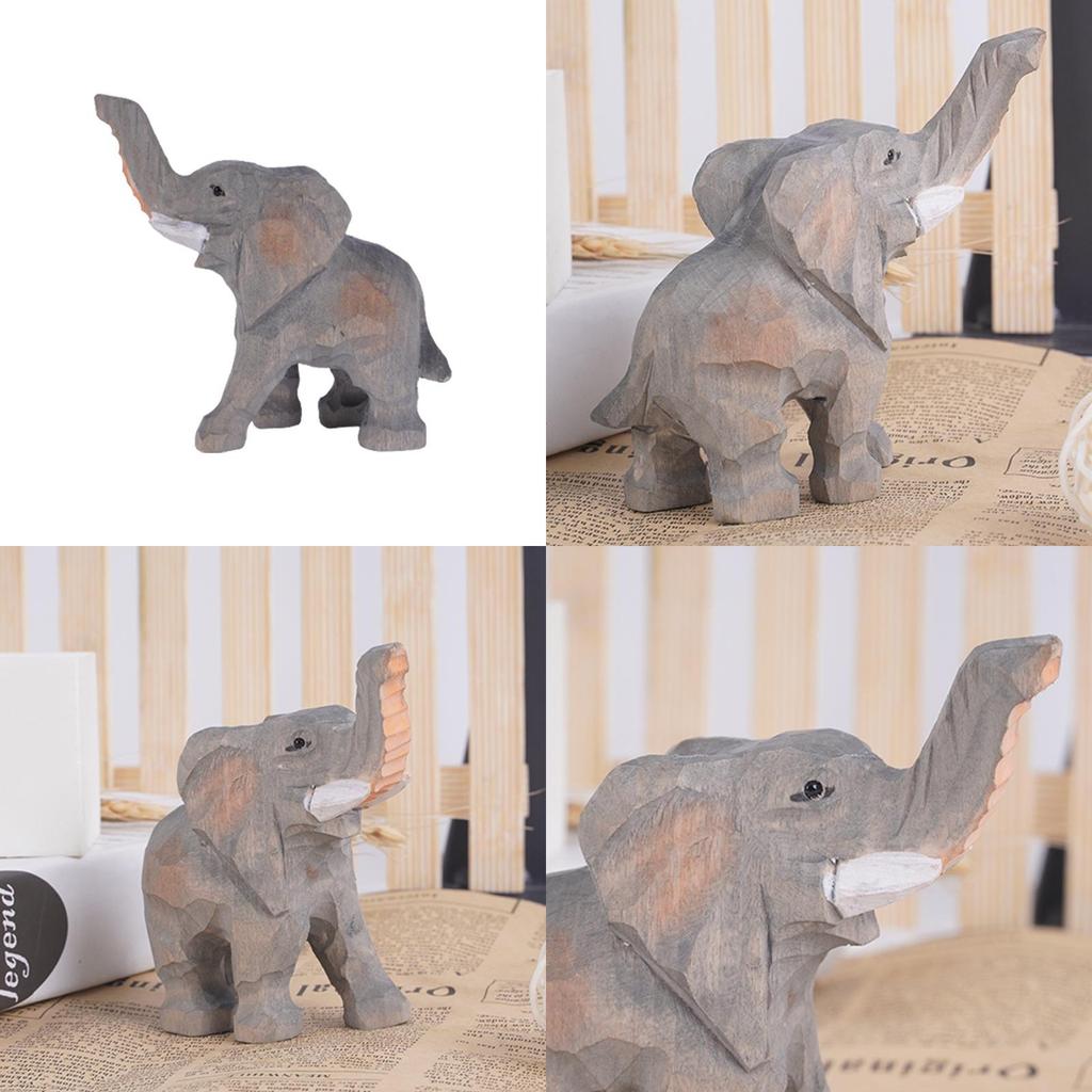 Wooden Elephant Figurine Hand Carved Animal Home Decor For Modern Living Room