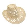 Pălărie cowboy țesută manual cu decupaje Material de paie respirabil Design ușor Construcție durabilă Potrivită pentru activități în aer liber și purtare casual