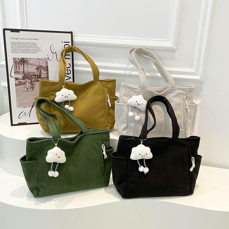  Simple Corduroy Shoulder Korean Large Capacity Tote Bag Daily Commuter Handbag Shopping Bags For Women Gifts