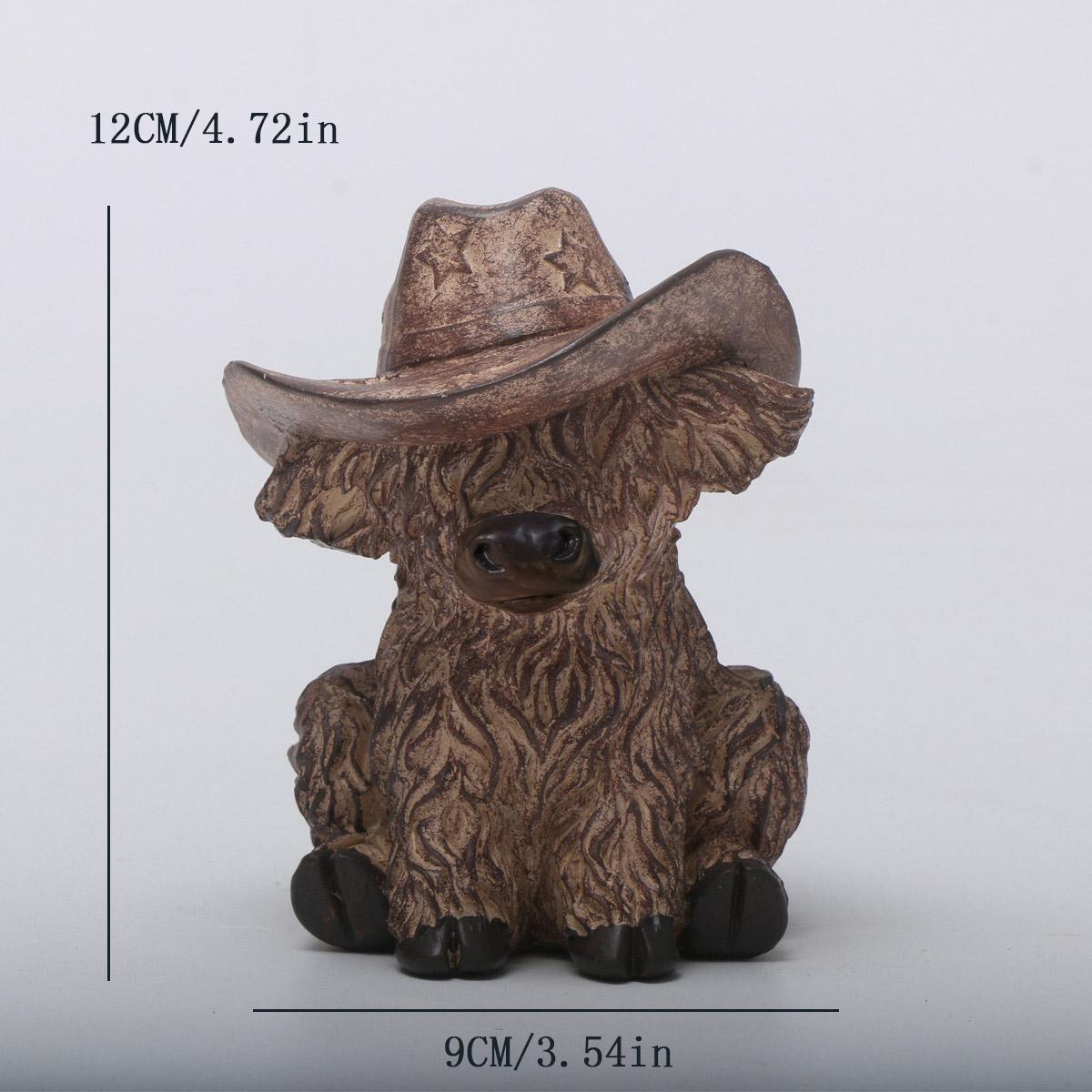 

Charming Highland Cow Figurine with Cowboy Hat - Rustic Resin Farmhouse Decor for Home & Garden, No Electricity Needed, Perfect