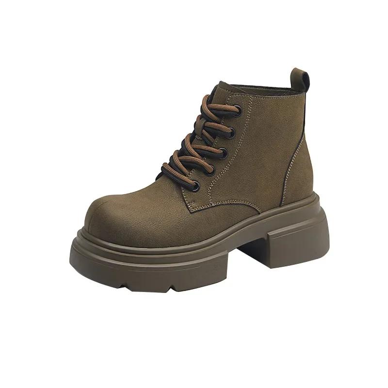Frauen Echtes Leder Motorrad Stiefeletten Weibliche Lace Up Plattformen Casual Schuhe Frauen Arbeitskleidung Desert Boot Botas De Mujer