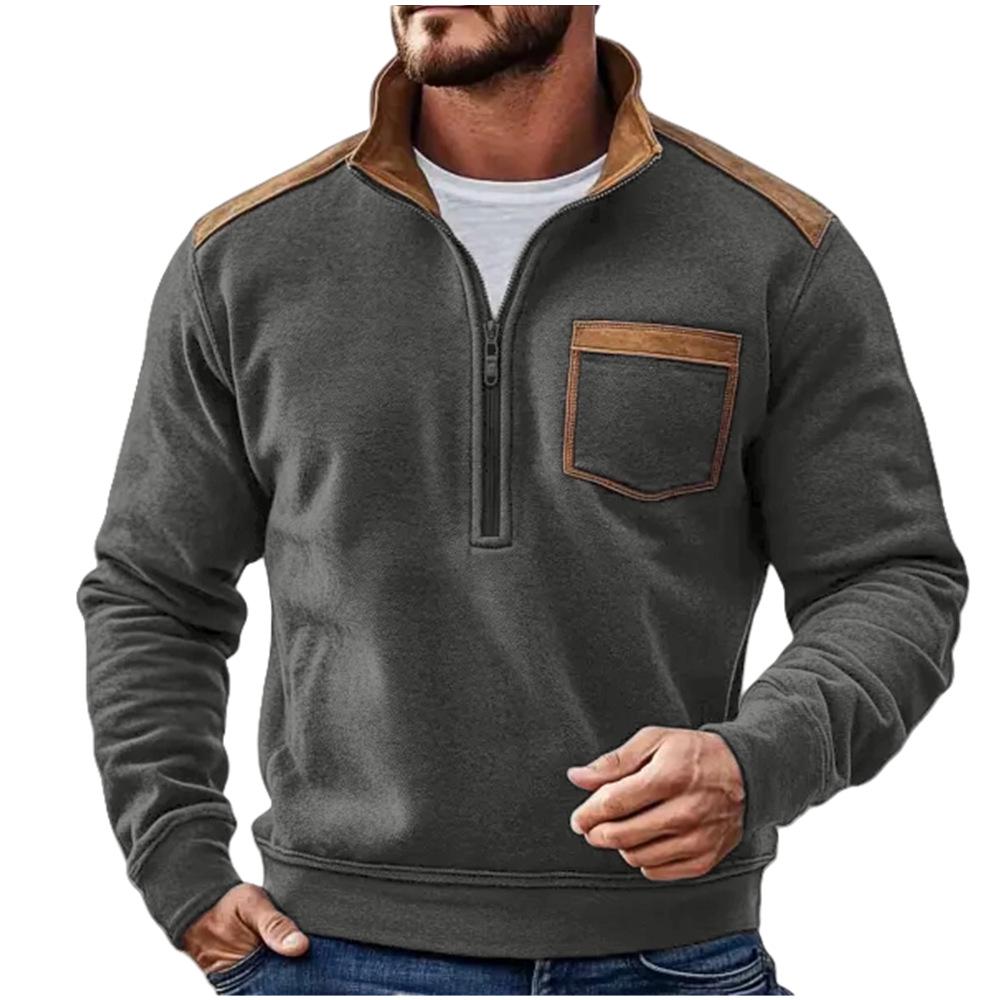 In-Stock 2025 Men's European Casual Fleece Jacket - Autumn/Winter Zip-Up Pullover in Contrasting Colors