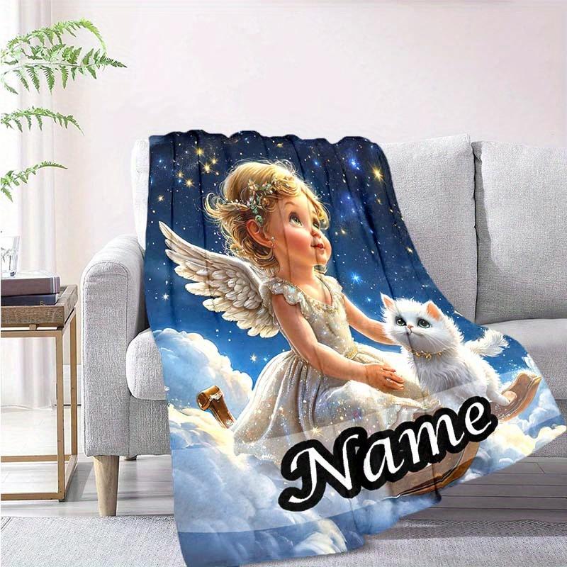 Angels And Cats Customize Your Name Blanket Warm Comfortable And Soft Blankets Are Suitable For Home Lunch Break Blanket Office Sofa Sofa Gift To
