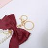 1PC Women Elegant Simulated Pearl Bow Wristlet Keychain Cute Aesthetic Bead Keychains Bag Charms for Handbags