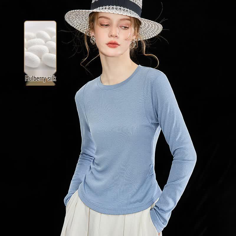 Women s Lyocell-Silk Blend French Minimalist Pleated Waist Top M