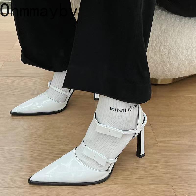 Letní dámské sandály na vysokém podpatku Módní boty s špičatou špičkou Slingbacks Dámské elegantní společenské šaty Sandalias