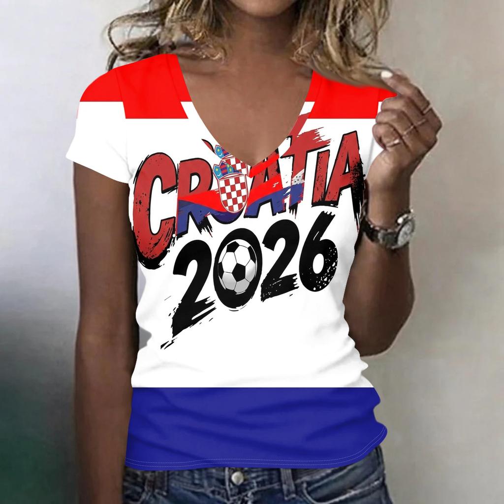 Women V Neck Short Sleeve Lightweight Summer Top Germany 2026 Soccer Printed Casual T Shirt for Sports and Daily Wear