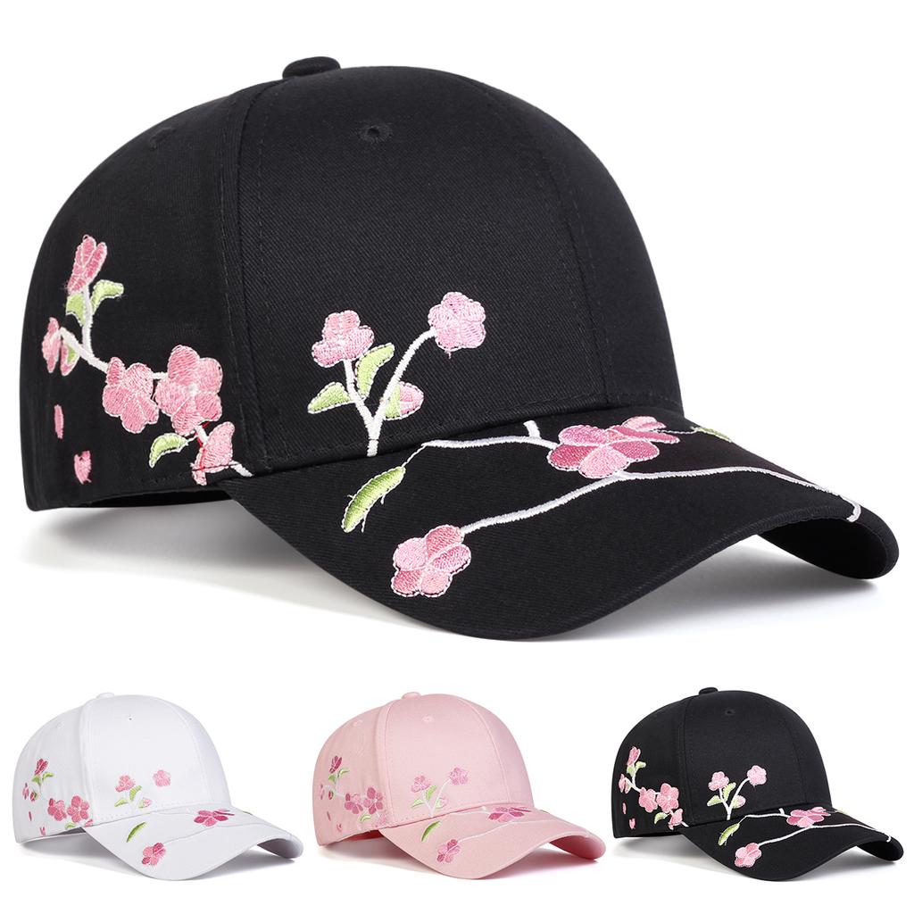 1Piece Unisex Peach Blossom Embroidery Baseball Cap Outdoor Adjustable Sunscreen Leisure Hat Spring Autumn Travel Vacation