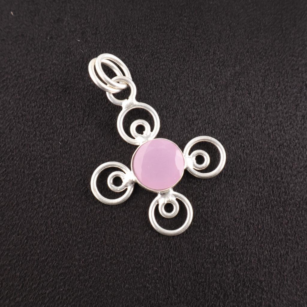Piedra Preciosa Calcedonia Rosa Plata de Ley 925 Colgante de Joyería Para Regalo de Cumpleaños PP-41-17