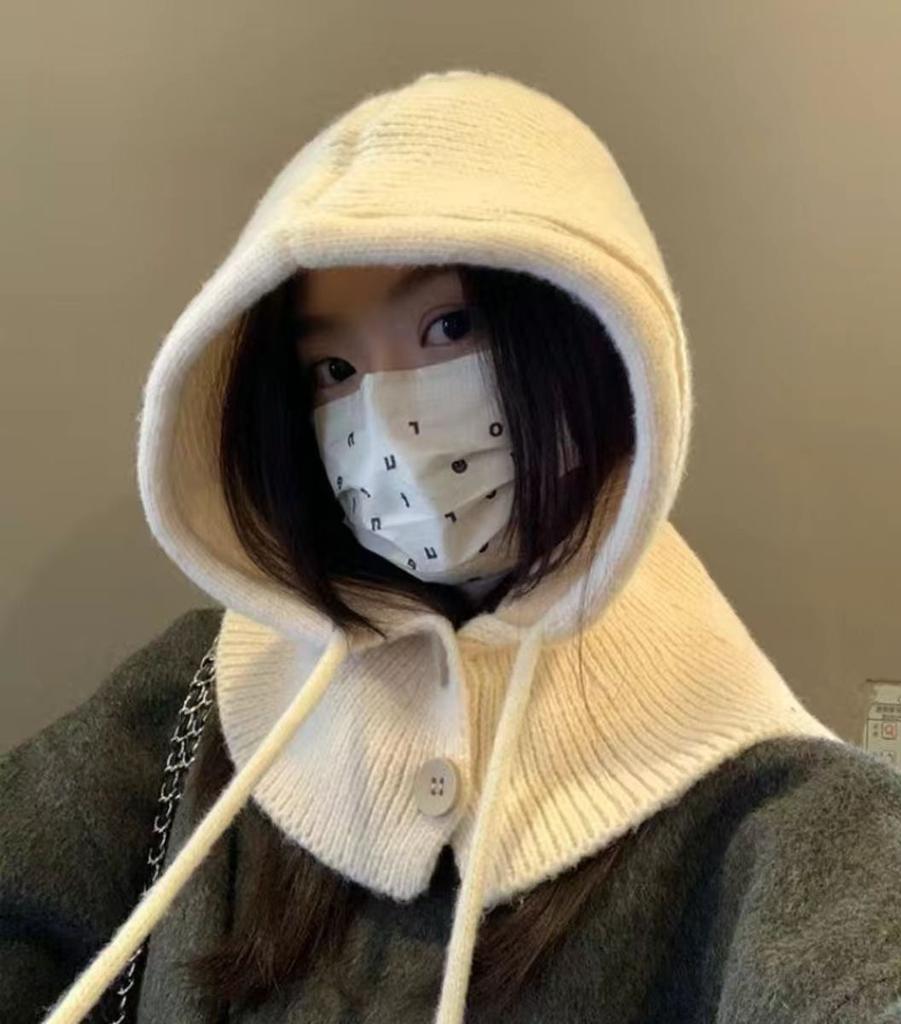 Hat Women's Autumn and Winter Balaclava Hat Scarf Integrated Windproof Neck Protection Cold Warm Scarf Wool Hat