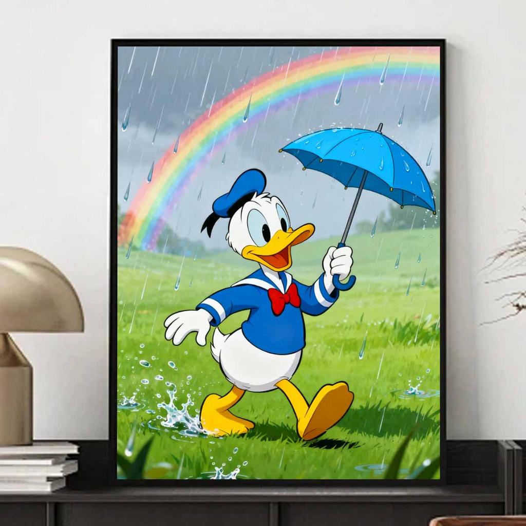 Disney Donald Duck umbrella rain rainbow 5D handmade diy diamond painting, home wall decoration