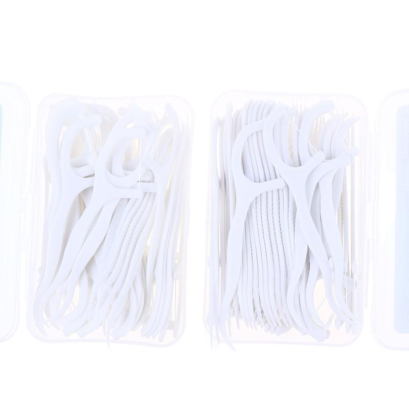 50 Pezzi Filo Interdentale Portatile Monouso Stuzzicadenti in Plastica Bastoncino Filo Interdentale ad Alta Tensione Scatola Dentale Cura Orale