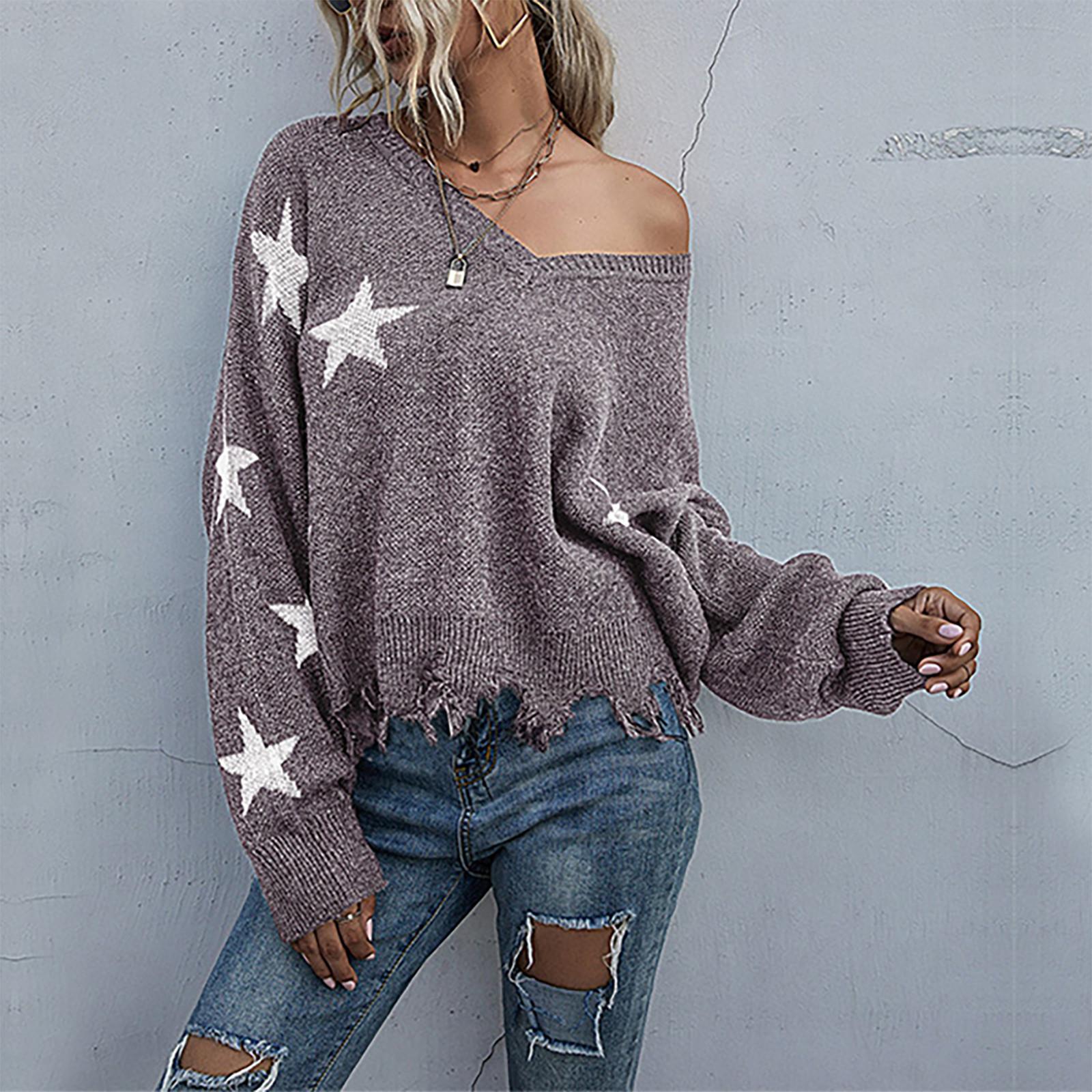 

Женский повседневный рваный топ с v-образным вырезом и длинными рукавами S фиолетовый