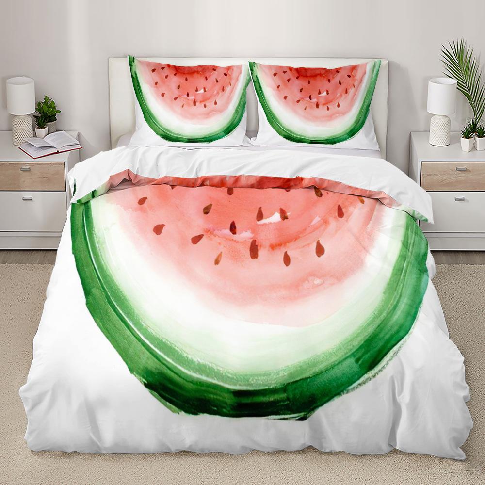 Watermelon Duvet Cover Set Fresh Fruit Pink Green Style Comforter Cover for Kids Girls Women Polyester Bedding Set King Size