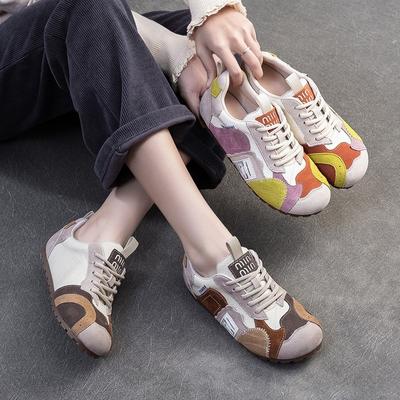 Farblich kontrastierende, lässige, flache Schuhe, bequeme, leichte Retro-Damenschuhe mit weicher Sohle