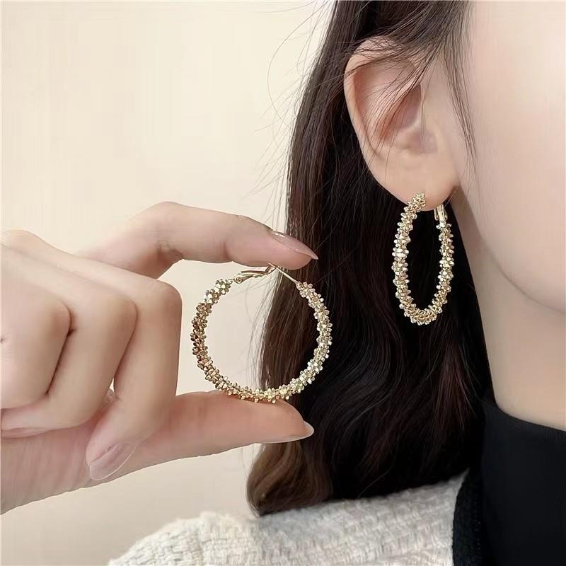 

S925 Silver Needle Exaggerated Ear Ring Ultra-fantastic Fashionable Metal Big Circle Earrings for Women золотой