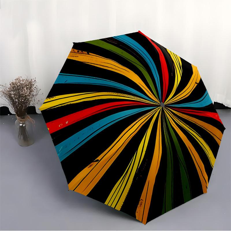 1pc Color Wheel Automatic Folding Umbrella - Design, Durable Iron Frame for Travel, Outdoor, Beach Fashion Accessory a0920017