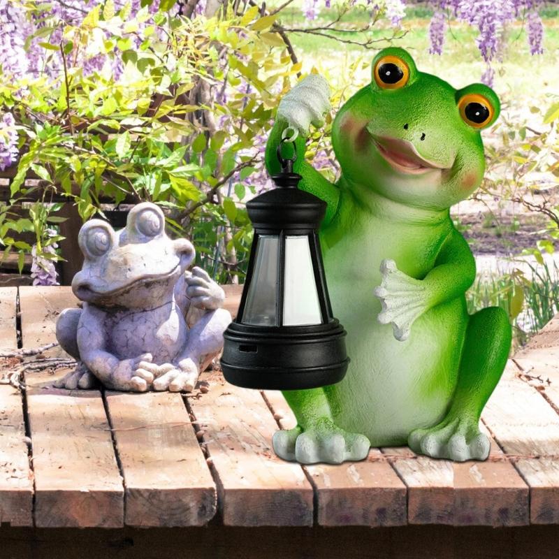 Unique Gift Solar Powered Frogs Garden Lanterns Resins Sculpture Waterproof Ornament For Outdoor Lawn Yard Home Decors