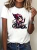 Retro Motorrad Grafik T-Shirt für Damen Elegantes Süßes Design Rosa Frau Kurzarm Print Tee Sommer Rundhals Lässige Tops