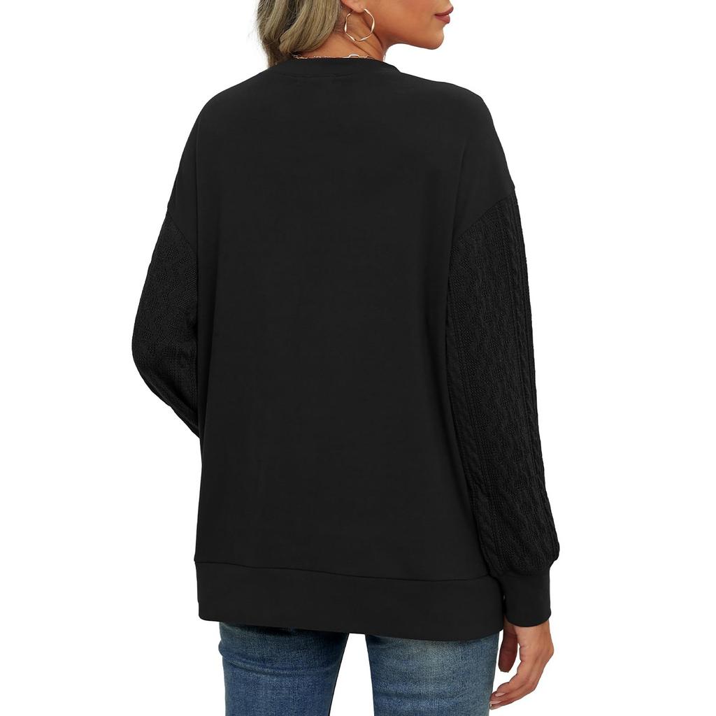 Crewneck Sweatshirts For Women Cable Knit Sleeve Lightweight Fall And Winter Tops