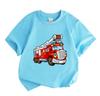 Kids Boys Girls Crew Neck Short Sleeve T-Shirt, 100% Cotton Casual Cute Cartoon Fire Truck Printed Soft Breathable Tee Top for Children Daily Wear